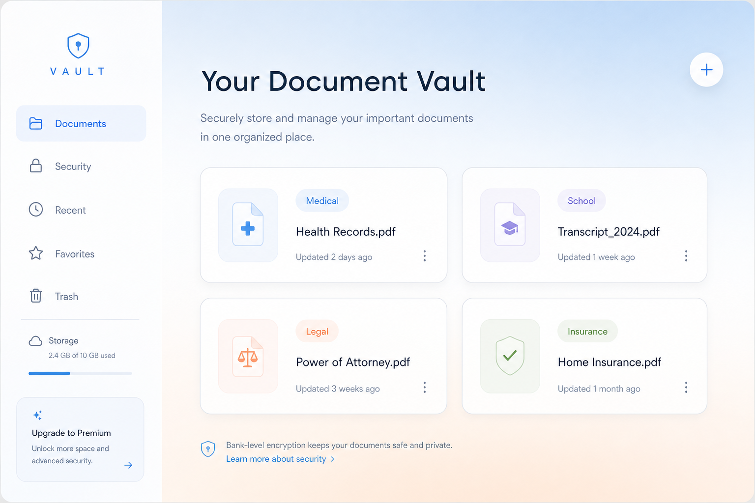 Cuadrícula de bóveda de documentos etiquetados