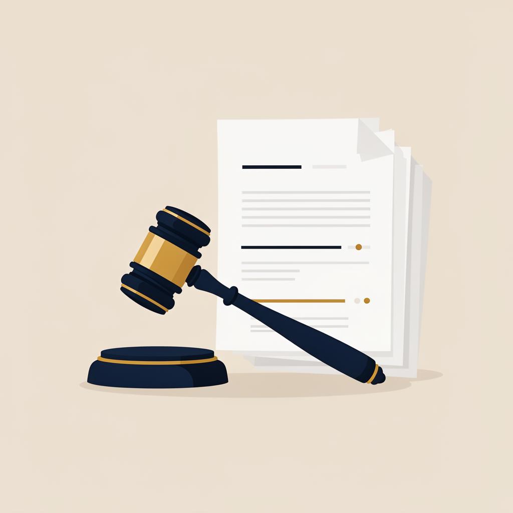 A gavel resting next to a stack of organized timestamped document pages