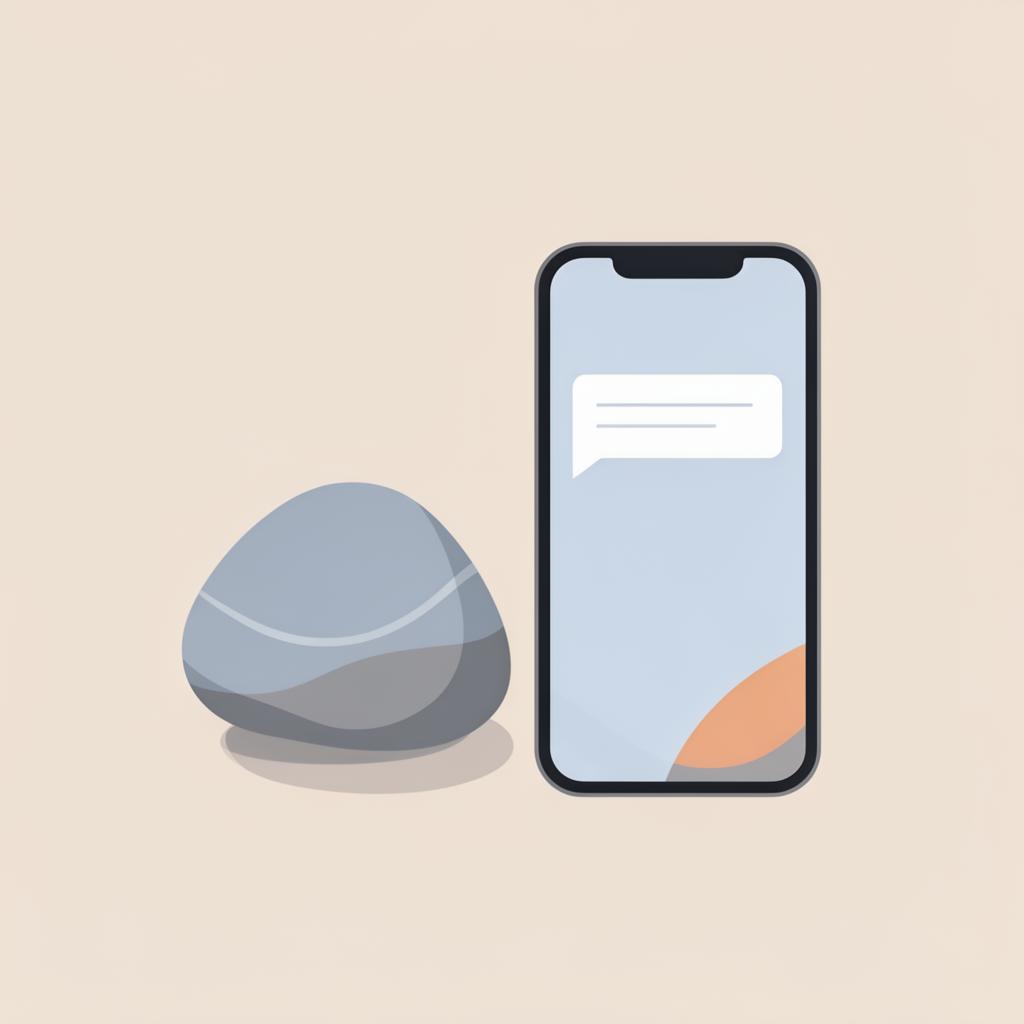 A calm smooth stone next to a phone showing a short, clean message reply